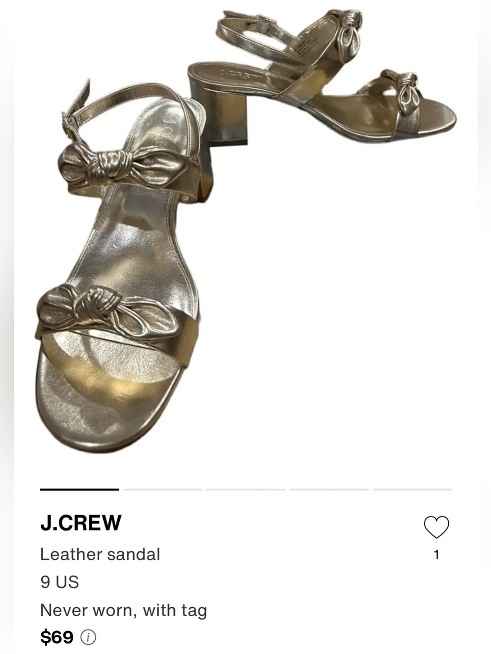 J. Crew Metallic Gold Bow Knot Slingback Block Party Heels (Size 8)